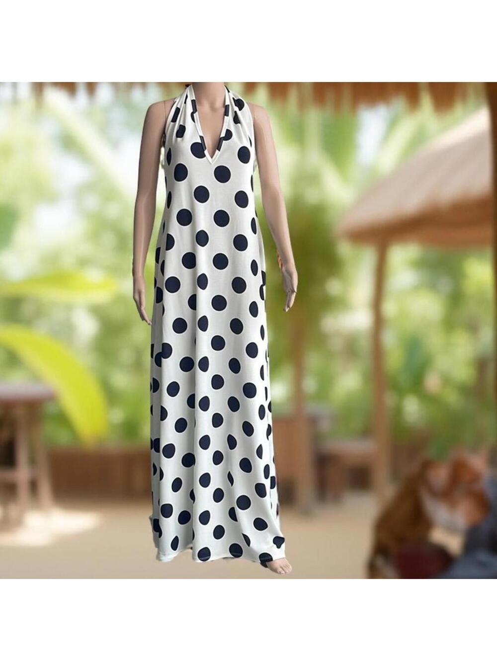 White and Black Polka Dot Maxi Dress Size M